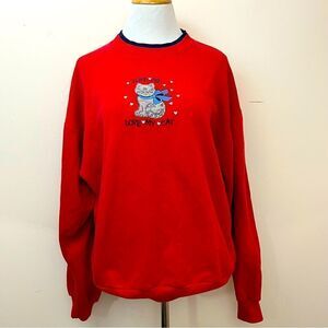 Vintage Grannycore Sweatshirt Crewneck Love Me Love My Cat L/XL